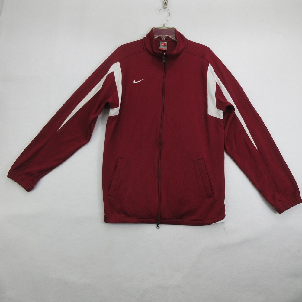 Nike Men's Track Jacket Size LT Maroon Red Fit Dry Full Zip Activewear Team